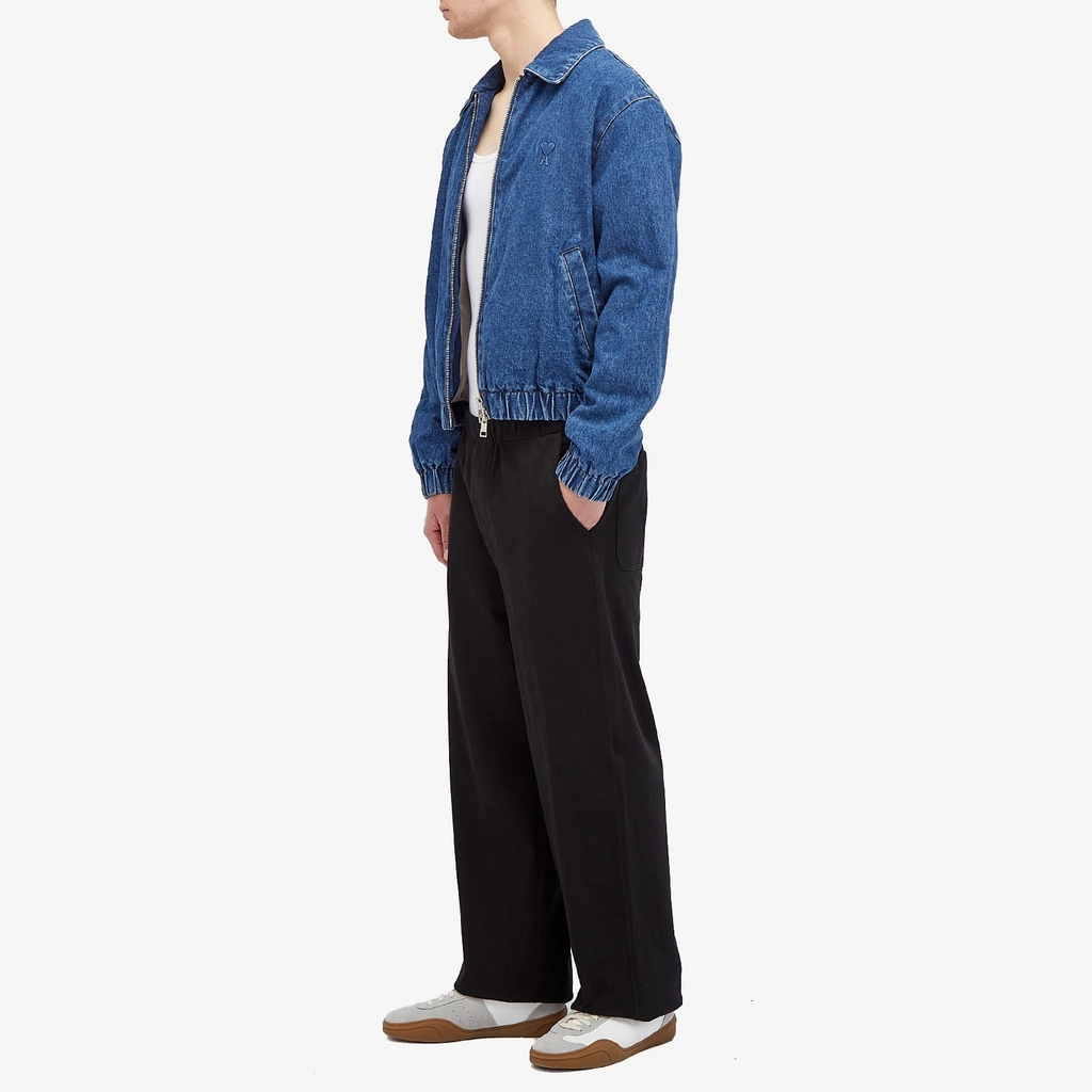 AMI Paris Men's Zipped Denim Bomber Jacket Blue